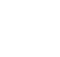 Large, bold, white quotation mark symbol on a transparent background.